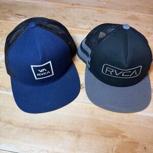 RVCA Boys Snapback Trucker Hat Bundle 2 Pack Navy Blue Black Grey Mesh Cap